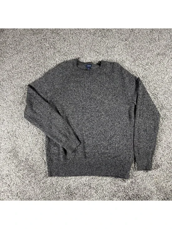 J.Crew Sweater Mens L Gray Solid Premium Lambswool Crewneck Knit Pullover