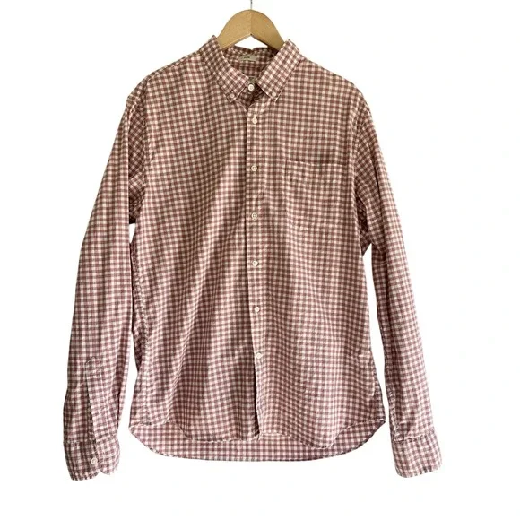 J. Crew Secret Wash Stretch Button Down Shirt Mens Large Slim Pink Plaid Cotton‎