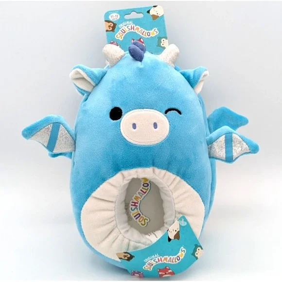 Original Squishmallows Tatiana The Blue Dragon Kid's Slippers Size 11-12