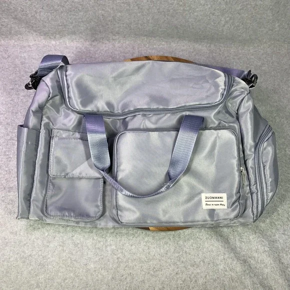 ZUOMANNI Nylon Duffel Bag Gray Gym Travel‎ Weekender Shoulder Strap Shoe Pocket