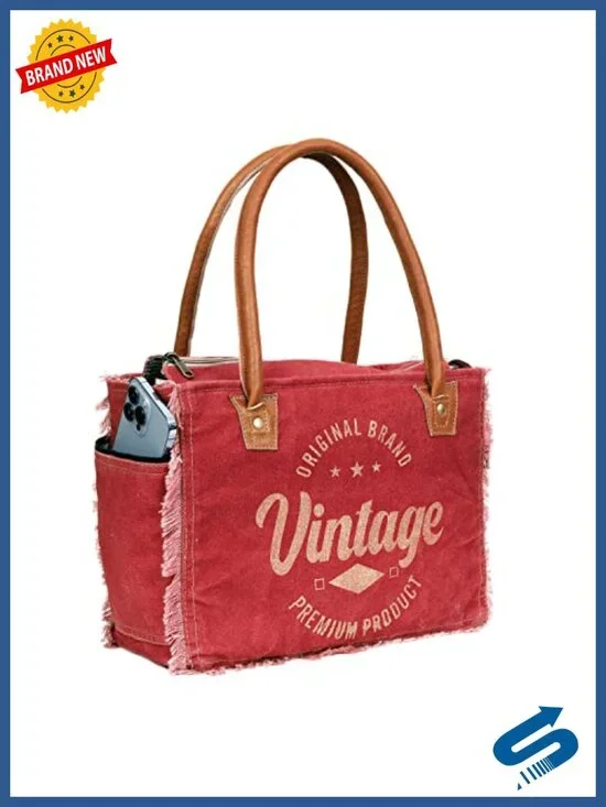 Premium Canvas Tote Bag with Genuine Leather Handles, Laptop Compartment,