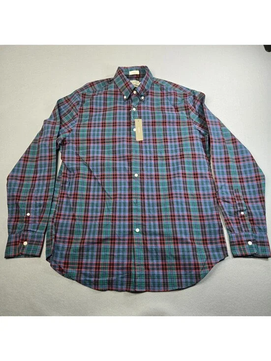 J. Crew Secret Wash Shirting 100's 2-Ply Yarns PLAID Button Down Mens Sz M NWT