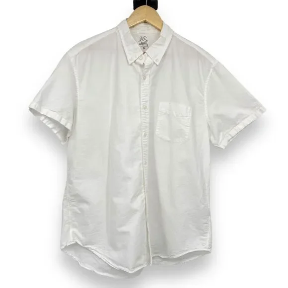 J. Crew 100% Cotton Button Down Lightweight Oxford Short Sleeve White Shirt XL