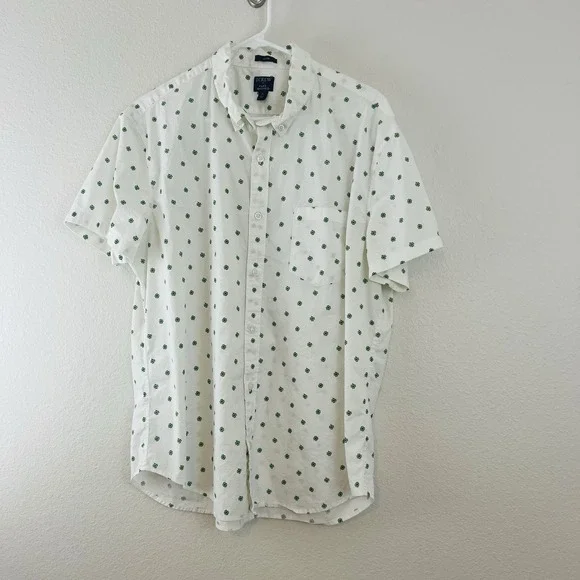 J.Crew Men's Slim Fit Flex Shirt White Shamrock Lucky Clover Embroidery Size XL