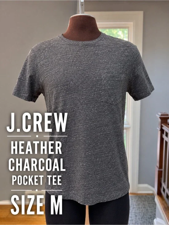 J.Crew Heather Charcoal Gray Pocket T-Shirt 100% Cotton Crew Neck Short sz M