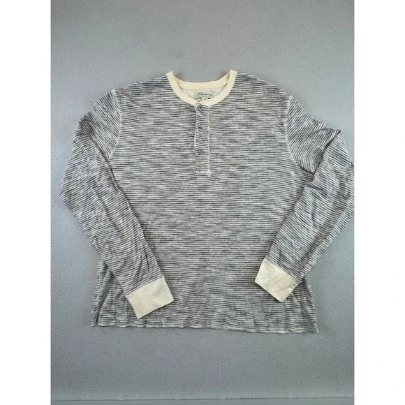 J. Crew Knit Goods Mens Henley Shirt Long Sleeve Striped Navy Cream 100% Cotton