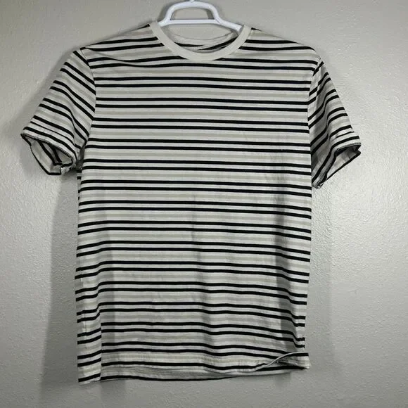 J.Crew Heritage Tee Mens M Striped Relaxed  Short Sleeve Crew Neck Black Beige