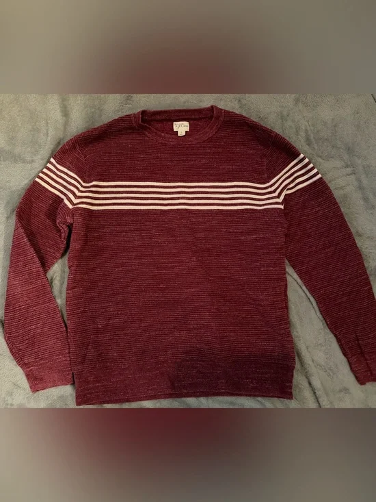 J. Crew Burgundy Crewneck Sweater with White Chest Stripes