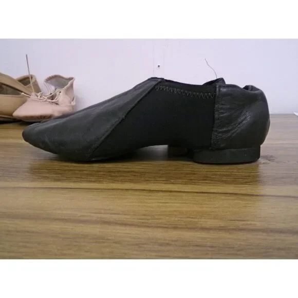 Pre-Owned Dance Jazz Shoes So Danca 3M JZ43 Black Kids Pull On Leather Split So