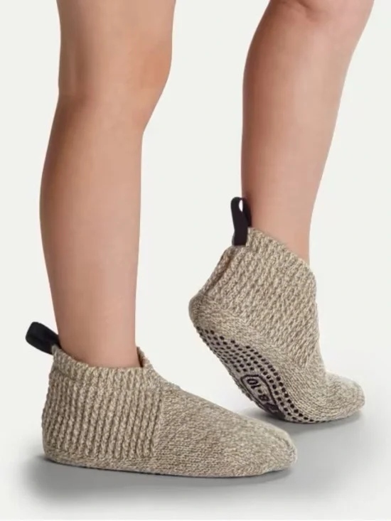 Bombas Gripper Slipper Kids Toddler Taupe Knit Non-Slip Size T5-7 Bag Included
