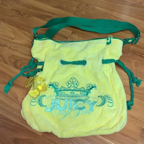 Original Juicy Couture Terry Cloth Drawstring Embroidered Handbag Purse