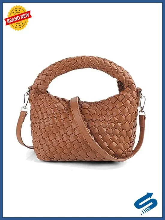 Woven Vegan Leather Tote Bag with Detachable Shoulder Strap, Top Handle Handbag