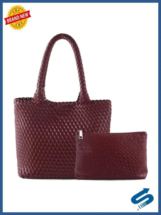 Handwoven Vegan Leather Tote Bag for Women Large Travel Hobo Shoulder Handbag