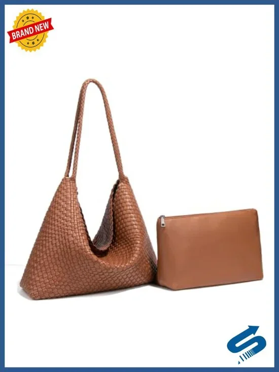 Woven Tote Bag for Women Vegan Leather Slouchy Hobo Shoulder Bag with Removable