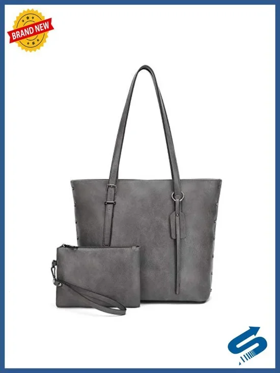 PU Leather Large Tote Handbag with Top Handle and Shoulder Strap