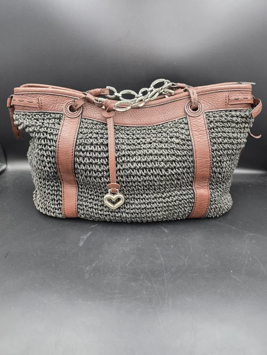 Brighton Brown Trim Woven Tote with Heart Charm