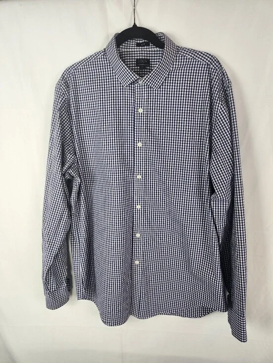 J.Crew XL Flex Wrinkle Free Gingham Button Down Shirt Slim Fit Navy Cotton