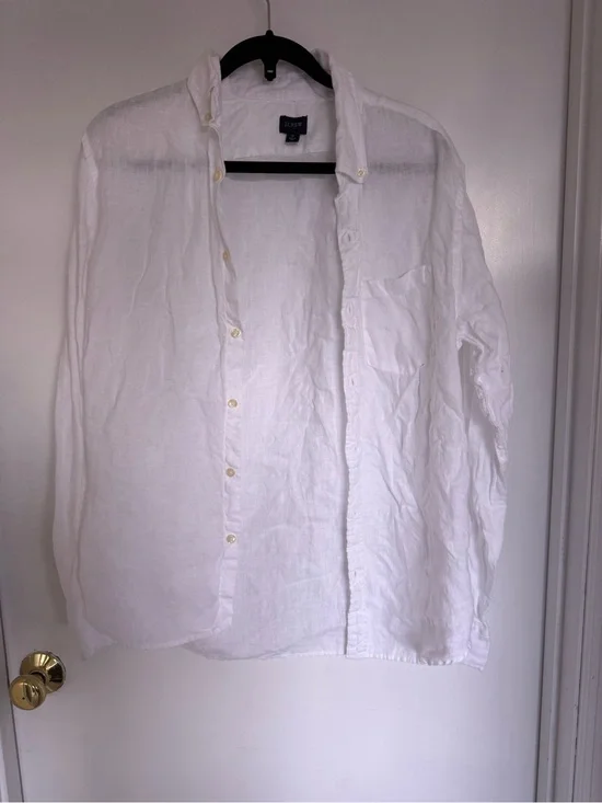 J. Crew White Linen Button-Down Shirt