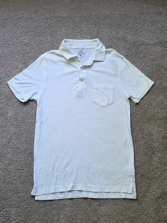 NWOT J. Crew White Men’s Short Sleeve Polo Shirt with Chest Pocket, Size Small