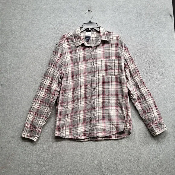 J Crew Men Button Up Shirt L‎ Gray Plaid Flannel Slim Cotton Long Sleeve