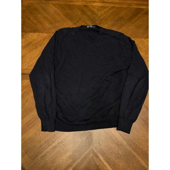 J. Crew Mens Navy Blue 100% Cotton V-Neck Lightweight Knit Sweater Size Large