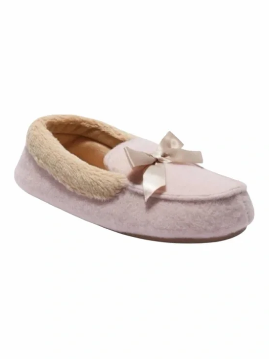 Dluxe by Dearfoams Toddler Girls Madison Pink Moccasin Slippers with Bow