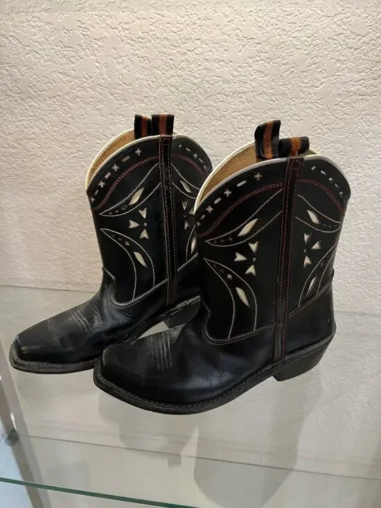 Vintage 50s Kids Youth Leather Western Cowboy Boots