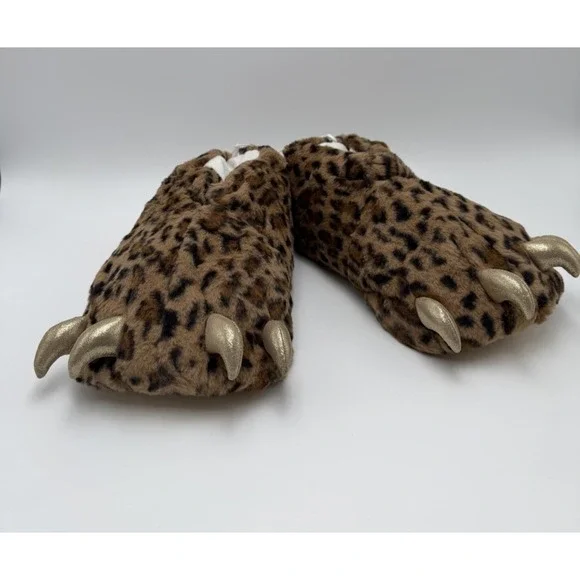 NWT Old Navy Kids Plush Slippers XXL Youth 5-6 Critter Leopard Monster Claw Feet