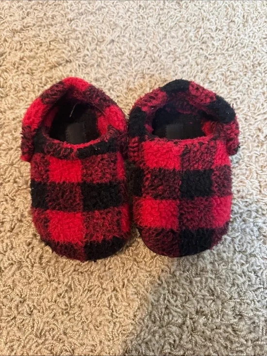Crocs Red & Black Buffalo Plaid Fuzzy Slip-On Slippers