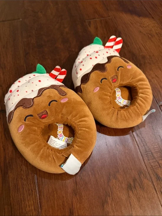 Squishmallows Brown, White & Red Cupcake Plush Kids Slippers