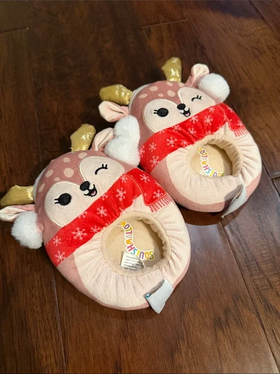 Squishmallows Kids Deer Slippers - Pink, Red, Gold, White