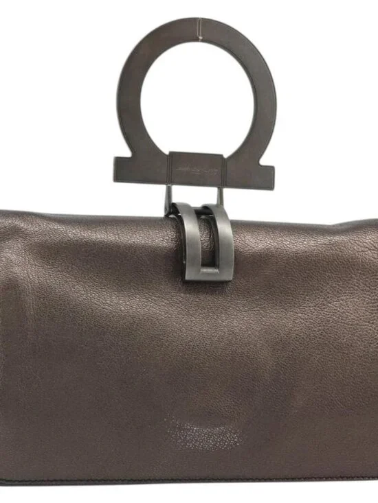 Salvatore Ferragamo Gancini Hand Bag Leather Gray Auth 188730A