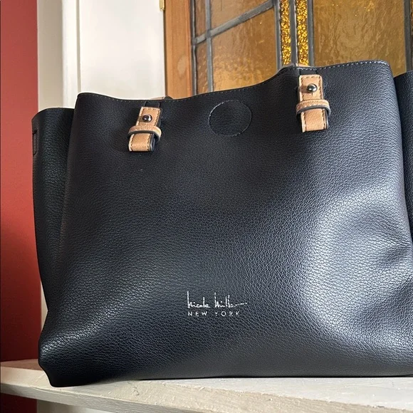 Nicole Miller Black Tote with Tan Accents