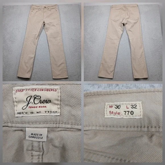 J.Crew Straight Leg Pants Men's 30x32‎ Tan Cotton Style 770