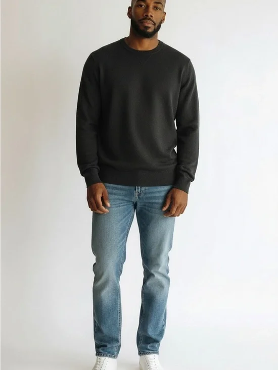 J Crew Black Cotton Knit Garter Stitch Crewneck Sweater XXL Minimalist