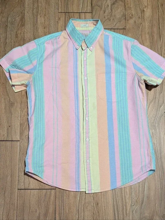 Jcrew  Pastel Stripe Short-Sleeve Button-Down Shirt - Slim Fit