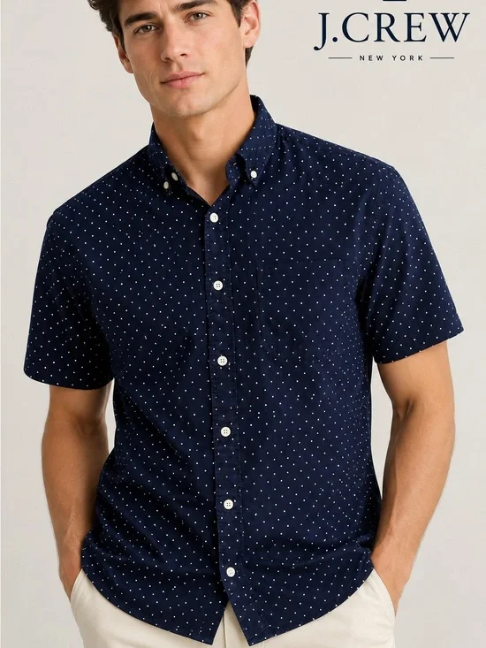J.Crew Slim Fit Short Sleeve Button Down Shirt Men’s Size S Navy Polka Dot NWOT