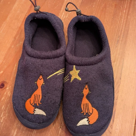 L.L. Bean Charming Fox and Star Navy Slippers Kids Size 3-4