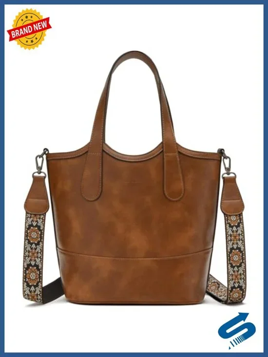 Vegan Leather Straw Tote Bag Crossbody Top Handle Purse Work Travel Beach