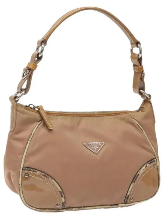 PRADA Shoulder Bag Nylon Beige Auth EC614