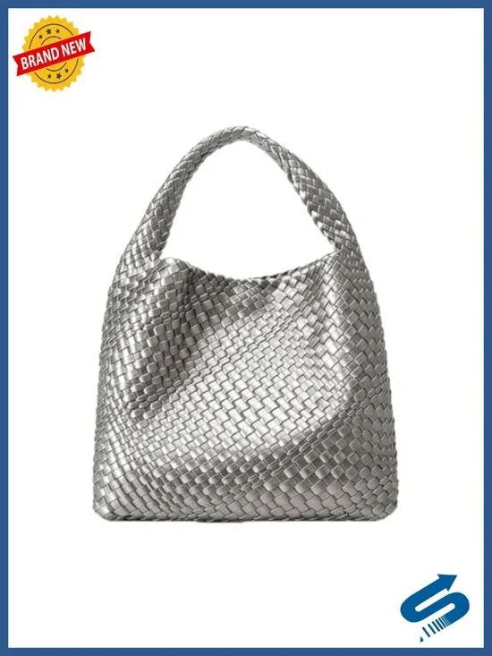 Woven Large Tote Bag for Women, Vegan Leather Travel Handbag, Casual Work
