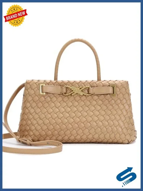 Woven Tote Handbag Women Vegan Leather Shoulder Crossbody Top Handle Purse