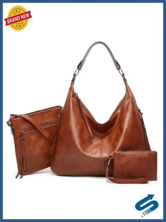 PU Leather Tote Bag with Crossbody & Wallet Set Large Work Travel Handbag