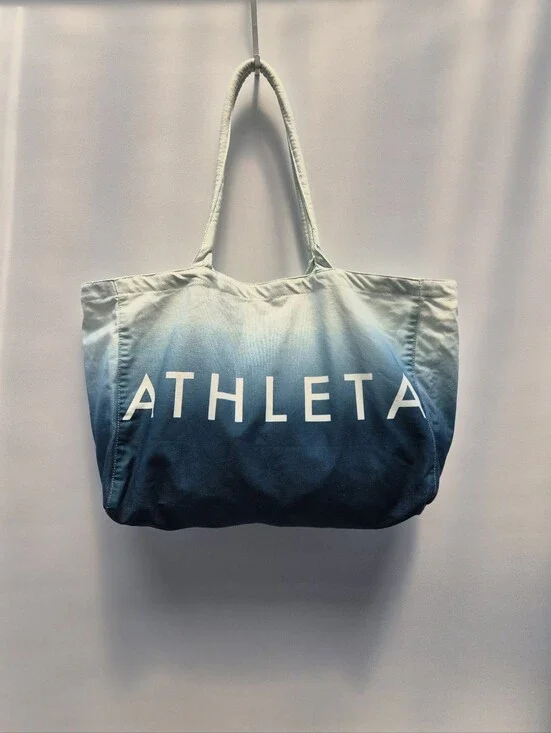 Athleta Blue Ombre Canvas Tote Bag Gym Beach Yoga Pilates Shopping Large Travel‎