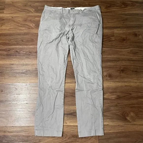 J.Crew Chino Pants Flat Front 770 Straight Cotton Gray Mens Size 36x32