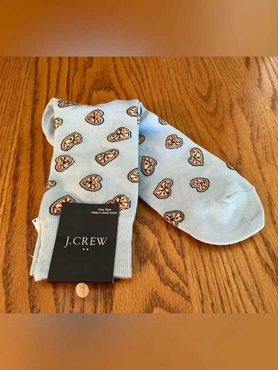 J. Crew Light Blue Socks with Heart Pizza Motif