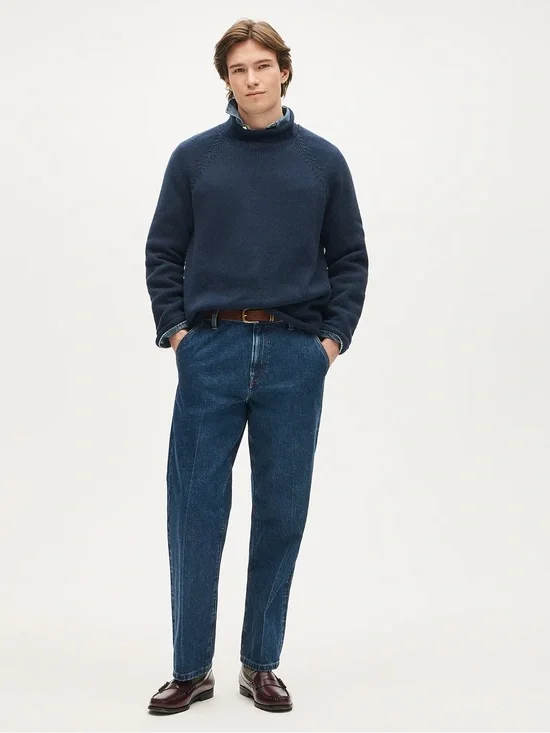 J. CREW 1988 Rollneck™ sweater in cotton in Navy Size L $98 BW186