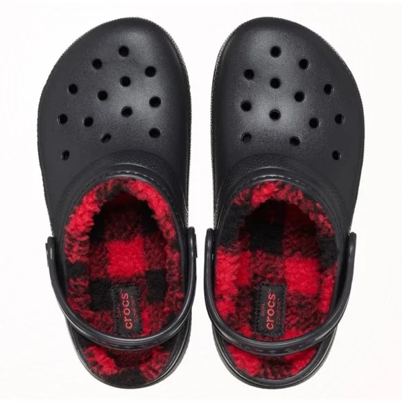 Crocs Classic Lined Red & Black‎ Buffalo Check Youth Kids Junior Size J2 NEW