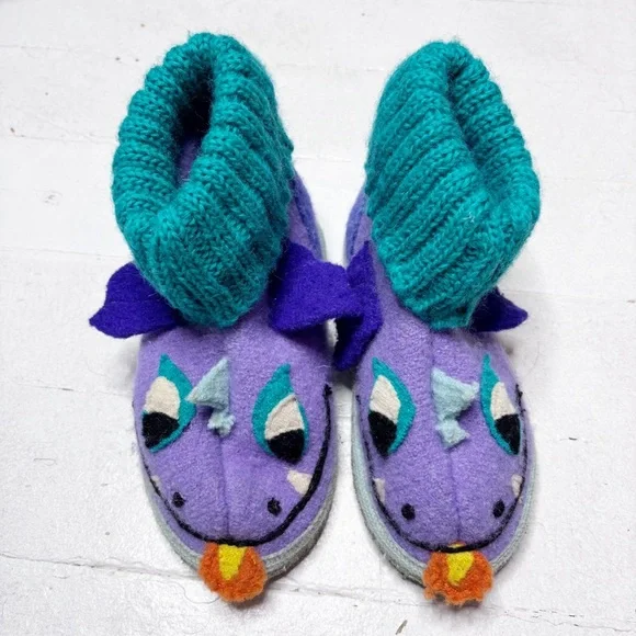 Garnet Hill Boiled Wool Dragon Slippers Size Kids 11 EUC