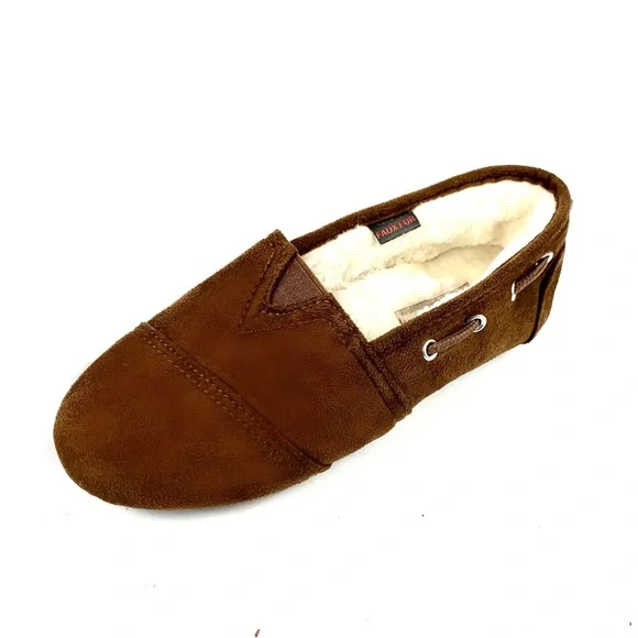 Apple Blossoms Youth Brown Suede Faux Fur Slippers Size 3